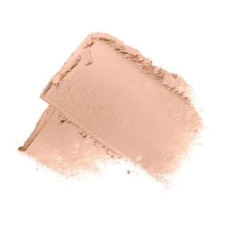 A swatch of light beige powder makeup on a white background.
