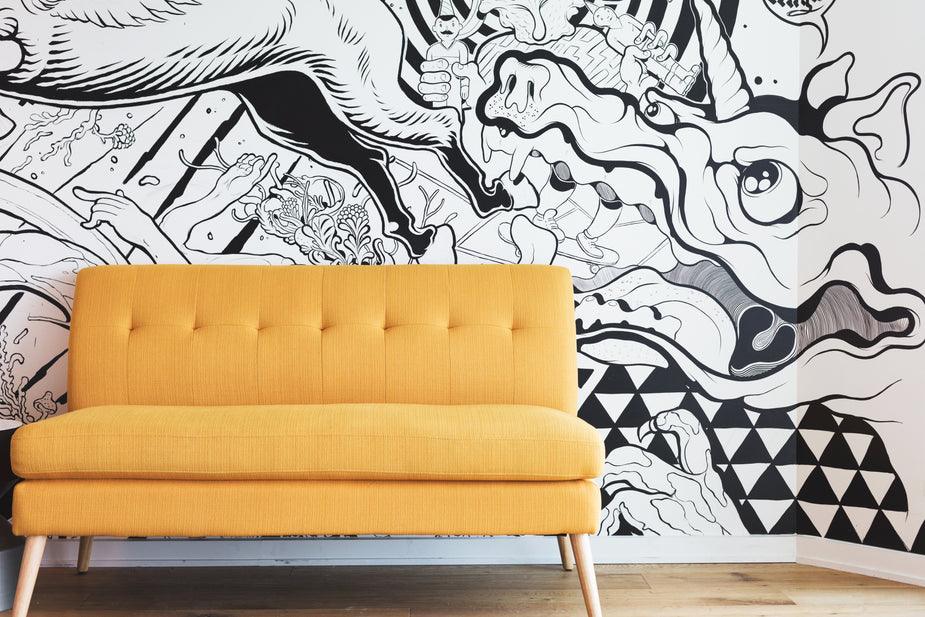 yellow-couch-by-black-and-white-mural_925x_d4c51363-2fa7-4bc7-8815-d0bd3947c3eb - J.OC